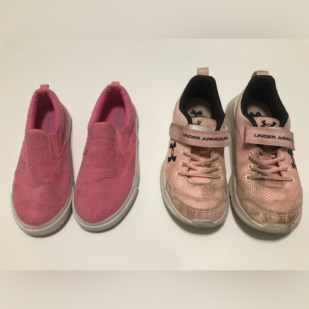 Under Armour & old navy pink slip on Sneakers girls size 13 play condition